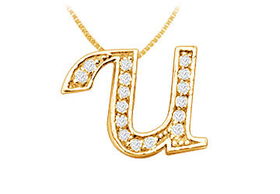 Script U Diamond Initial Pendant : 14K Yellow Gold - 0.15 CT Diamondsscript 