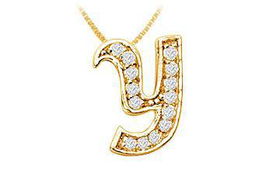 Script Y Diamond Initial Pendant : 14K Yellow Gold - 0.25 CT Diamondsscript 