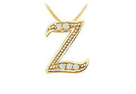 Script Z Diamond Initial Pendant : 14K Yellow Gold - 0.10 CT Diamondsscript 