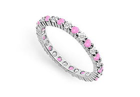 Pink Sapphire and Diamond Eternity Band : 14K White Gold  1.00 CT TGW - Ring Size 9.5pink 