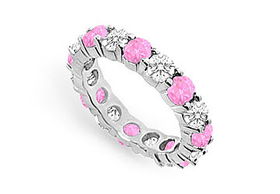 Pink Sapphire and Diamond Eternity Band : 14K White Gold  3.00 CT TGW - Ring Size 9.5pink 