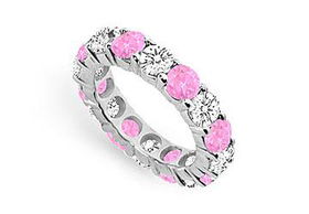Pink Sapphire and Diamond Eternity Band : 14K White Gold  5.00 CT TGW - Ring Size 9.0pink 