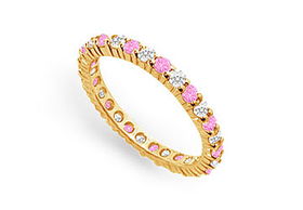 Pink Sapphire and Diamond Eternity Band : 14K Yellow Gold  1.00 CT TGW - Ring Size 9.0pink 