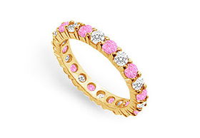 Pink Sapphire and Diamond Eternity Band : 14K Yellow Gold  2.00 CT TGW - Ring Size 9.0pink 