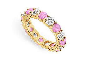 Pink Sapphire and Diamond Eternity Band : 14K Yellow Gold  3.00 CT TGW - Ring Size 9.0pink 