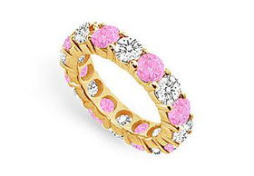 Pink Sapphire and Diamond Eternity Band : 14K Yellow Gold  5.00 CT TGW - Ring Size 9.0pink 