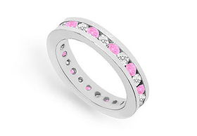 Pink Sapphire and Diamond Eternity Band : 14K White Gold  1.00 CT TGW - Ring Size 9.0pink 