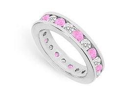 Pink Sapphire and Diamond Eternity Band : 14K White Gold  2.00 CT TGW - Ring Size 9.5pink 