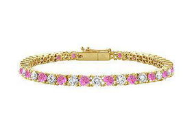 Pink Sapphire and Diamond Tennis Bracelet : 14K Yellow Gold  3.00 CT TGWpink 