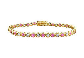 Pink Sapphire and Diamond Tennis Bracelet : 14K Yellow Gold  2.00 CT TGWpink 