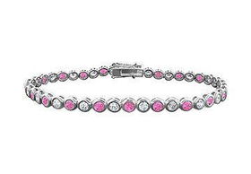 Pink Sapphire and Diamond Tennis Bracelet : 14K White Gold  4.00 CT TGWpink 