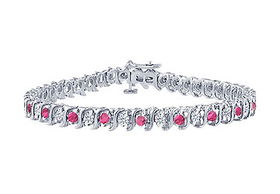 Pink Sapphire and Diamond S Tennis Bracelet : Platinum  4.00 CT TGWpink 