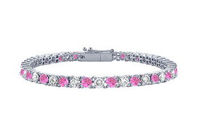 Pink Sapphire and Diamond Tennis Bracelet : Platinum  1.00 CT TGWpink 