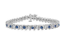Sapphire and Diamond Tennis Bracelet : 14K White gold - 4.00 CT TGWsapphire 