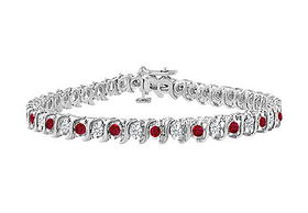 Ruby and Diamond Tennis Bracelet : 14K White Gold - 1.00 CT TGWruby 