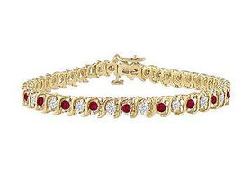 Ruby and Diamond Tennis Bracelet : 14K Yellow Gold - 2.00 CT TGWruby 