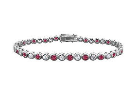 Ruby and Diamond Tennis Bracelet : 18K White Gold - 4.00 CT TGWruby 