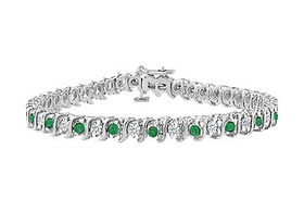 Emerald and Diamond Tennis Bracelet : 14K White Gold - 1.00 CT TGWemerald 