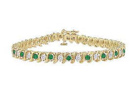 Emerald and Diamond Tennis Bracelet : 14K Yellow Gold - 1.00 CT TGWemerald 