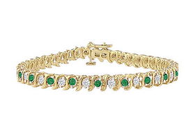 Emerald and Diamond Tennis Bracelet : 14K Yellow Gold - 4.00 CT TGWemerald 