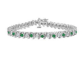 Emerald and Diamond Tennis Bracelet : 18K White Gold - 1.00 CT TGWemerald 