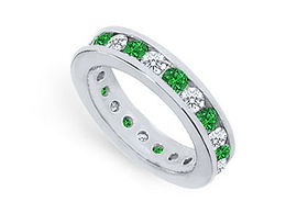 Emerald and Diamond Eternity Band : Platinum - 2.00 CT TGW - Ring Size 9.5emerald 