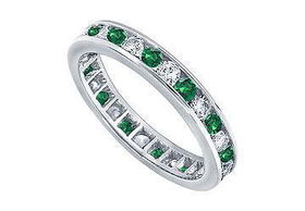 Emerald and Diamond Eternity Band : Platinum - 3.00 CT TGW - Ring Size 9.5emerald 