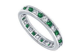 Emerald and Diamond Eternity Band : Platinum - 4.00 CT TGW - Ring Size 9.5emerald 