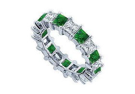 Diamond and Emerald Eternity Band : Platinum  3.00 CT TGW - Ring Size 9.0diamond 