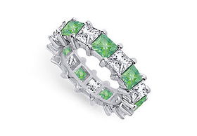 Diamond and Emerald Eternity Band : Platinum  5.00 CT TGW - Ring Size 9.0diamond 