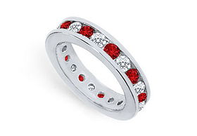 Diamond and Ruby Eternity Band : Platinum  2.00 CT TGW - Ring Size 9.0diamond 