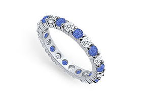 Diamond and Blue Sapphire Eternity Band : Platinum  2.00 CT TGW - Ring Size 9.5diamond 