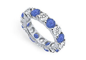 Diamond and Blue Sapphire Eternity Band : Platinum  5.00 CT TGW - Ring Size 9.5diamond 