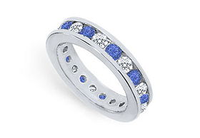 Diamond and Blue Sapphire Eternity Band : Platinum  2.00 CT TGW - Ring Size 9.5diamond 