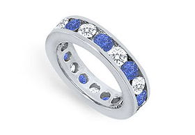 Diamond and Blue Sapphire Eternity Band : Platinum  3.00 CT TGW - Ring Size 9.5diamond 