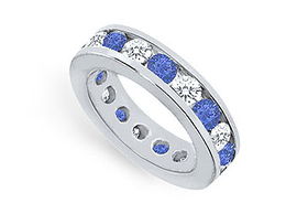 Diamond and Blue Sapphire Eternity Band : Platinum  4.00 CT TGW - Ring Size 9.5diamond 