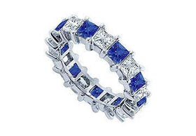 Diamond and Blue Sapphire Eternity Band : Platinum  4.00 CT TGW - Ring Size 9.5diamond 