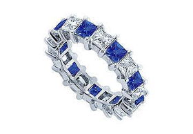 Diamond and Blue Sapphire Eternity Band : Platinum  5.00 CT TGW - Ring Size 9.5diamond 
