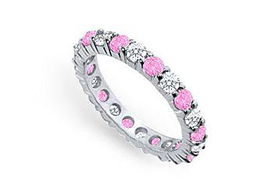 Pink Sapphire and Diamond Eternity Band : Platinum  2.00 CT TGW - Ring Size 9.5pink 