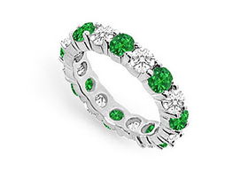 Diamond and Emerald Eternity Band : 14K White Gold - 3.00 CT TGW - Ring Size 9.5diamond 