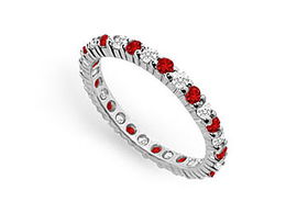 Diamond and Ruby Eternity Band : 14K White Gold   1.00 CT TGW - Ring Size 9.5diamond 
