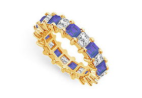 Diamond and Blue Sapphire Eternity Band : 14K Yellow Gold  4.00 CT TGW - Ring Size 9.5diamond 