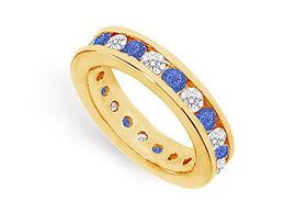 Diamond and Blue Sapphire Eternity Band : 14K Yellow Gold  2.00 CT TGW - Ring Size 9.5diamond 