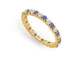 Diamond and Blue Sapphire Eternity Band : 14K Yellow Gold  1.00 CT TGW - Ring Size 9.5diamond 