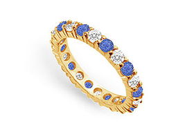 Diamond and Blue Sapphire Eternity Band : 14K Yellow Gold  2.00 CT TGW - Ring Size 9.5diamond 