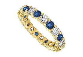 Diamond and Blue Sapphire Eternity Band : 14K Yellow Gold  4.00 CT TGW - Ring Size 9.5diamond 