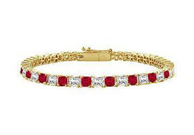 Ruby and Diamond Tennis Bracelet : 14K Yellow Gold - 5.00 CT TGWruby 