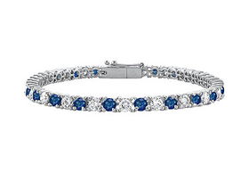 Sapphire and Diamond Tennis Bracelet : 14K White Gold  4.00 CT TGWsapphire 