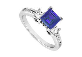 Sapphire and Diamond Engagement Ring : 14K White Gold - 1.00 CT TGW - Ring Size 9.0sapphire 