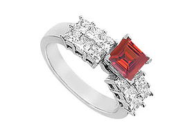 Ruby and Diamond Engagement Ring : 14K White gold - 1.75 CT TGW - Ring Size 9.5ruby 